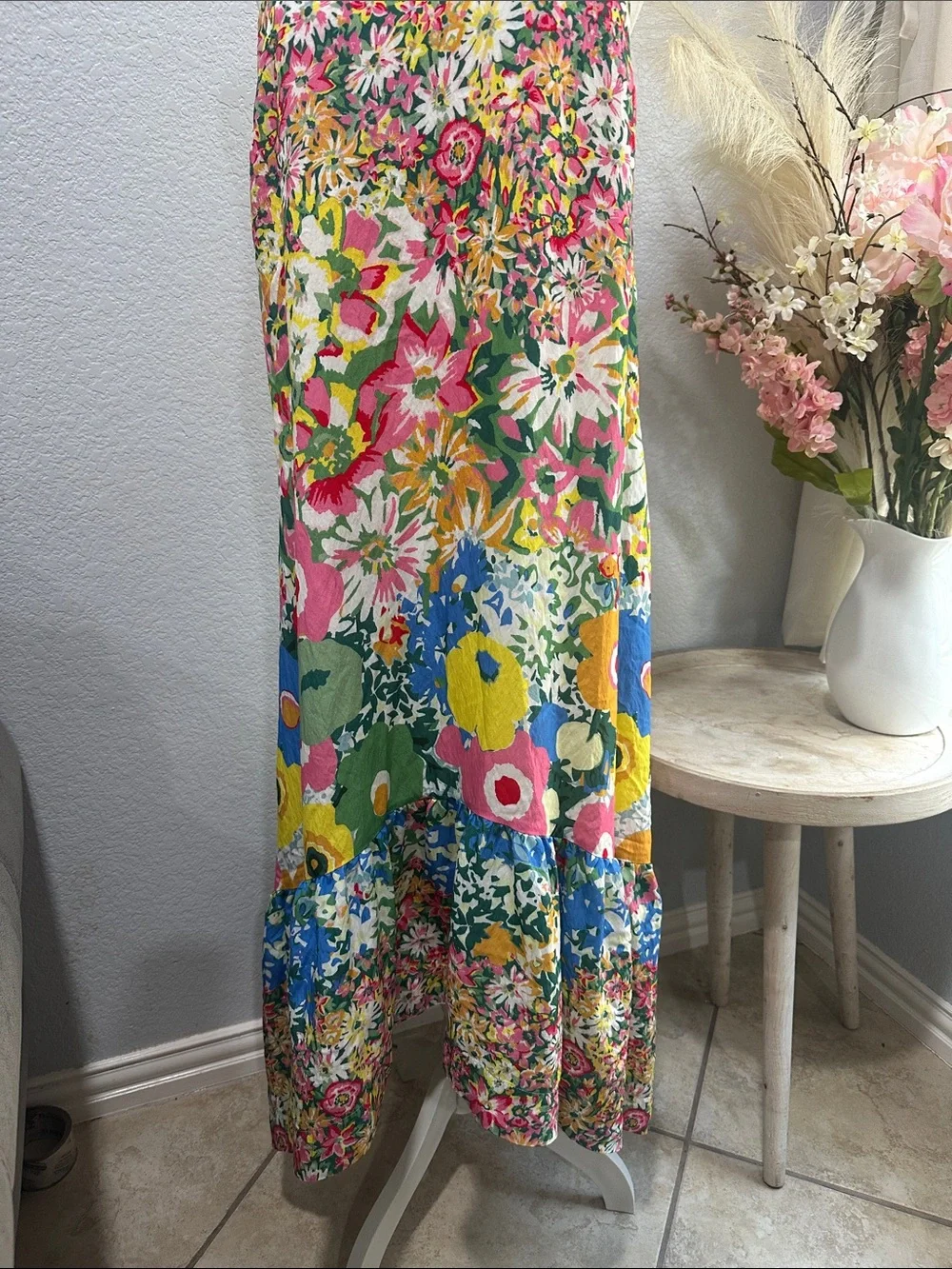 Anthropologie One-Shoulder Floral Maxi Dress in Pink, Yellow, Blue, Green